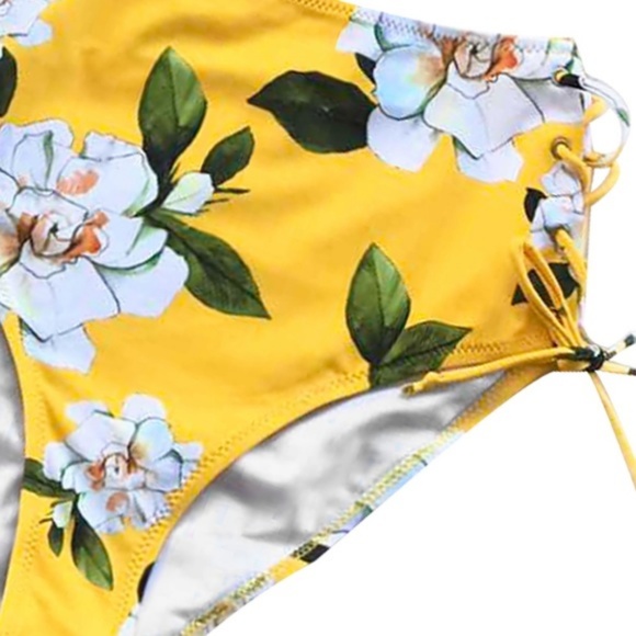 {October Love} Yellow Floral High Waisted Bikini - Picture 4 of 5